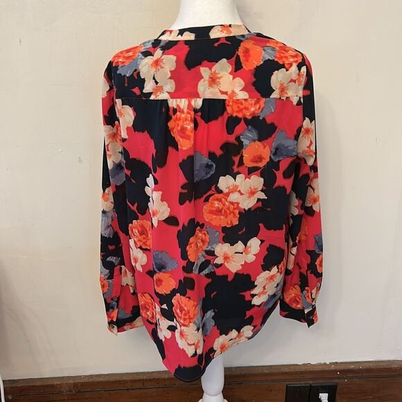 J Crew black red floral sheer long sleeve blouse Size S EUC - Picture 5 of 10